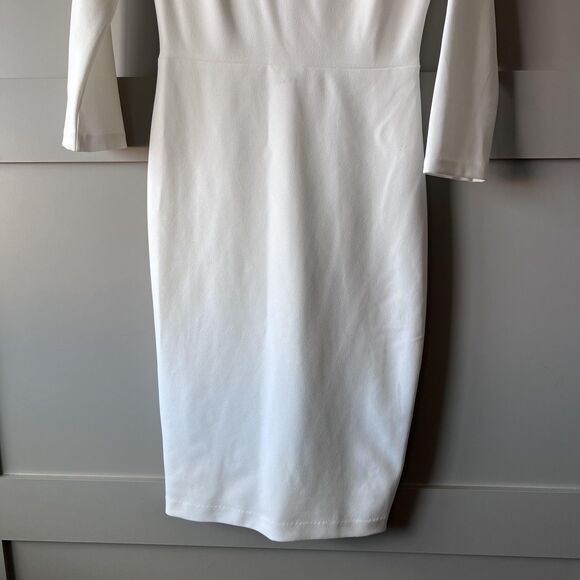 Calvin Klein Dress Womens XS White Bow Shoulder Sheath Midi 3/4 Sleeve Back Zip - Picture 3 of 16